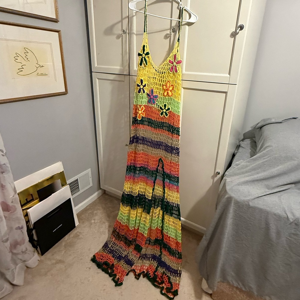 NWT Fashion Nova Naomi Multicolor Crochet Maxi Dress 2X - Picture 2 of 6